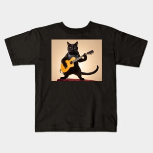 Cat holding guitar Kids T-Shirt